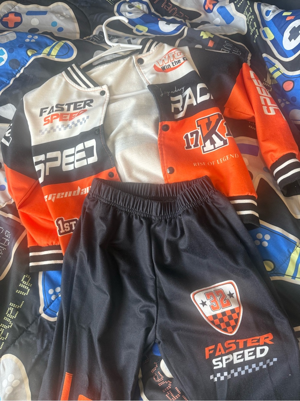 Kids Racing Jacket & Pants Set - Orange and Black